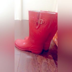 Big red rain boots